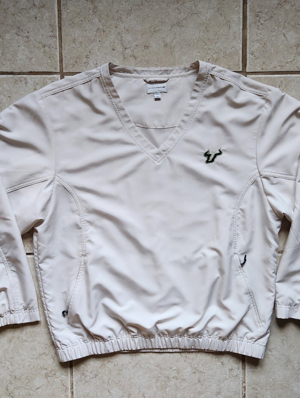 ​Cutter & Buck USF Bulls Windbreaker Pullover Mens XL Cream V-Neck Golf Jacket